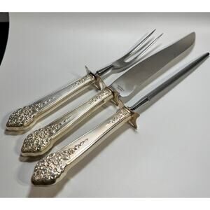 National Prince Edward 3 Pc Carving Set Silver Plate Knife Fork Steel‎